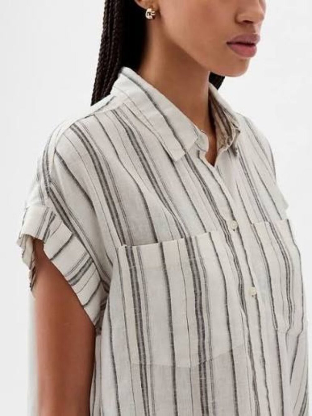 GAP NWT Linen-Blend Cropped Shirt in Natural Stripe size XS Petite - Picture 8 of 9